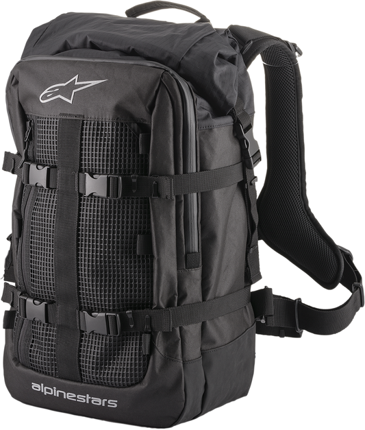 Alpinestars Rover Multi Backpack in black, a durable protective gear bag with multiple compartments for outdoor or motorcycling use.