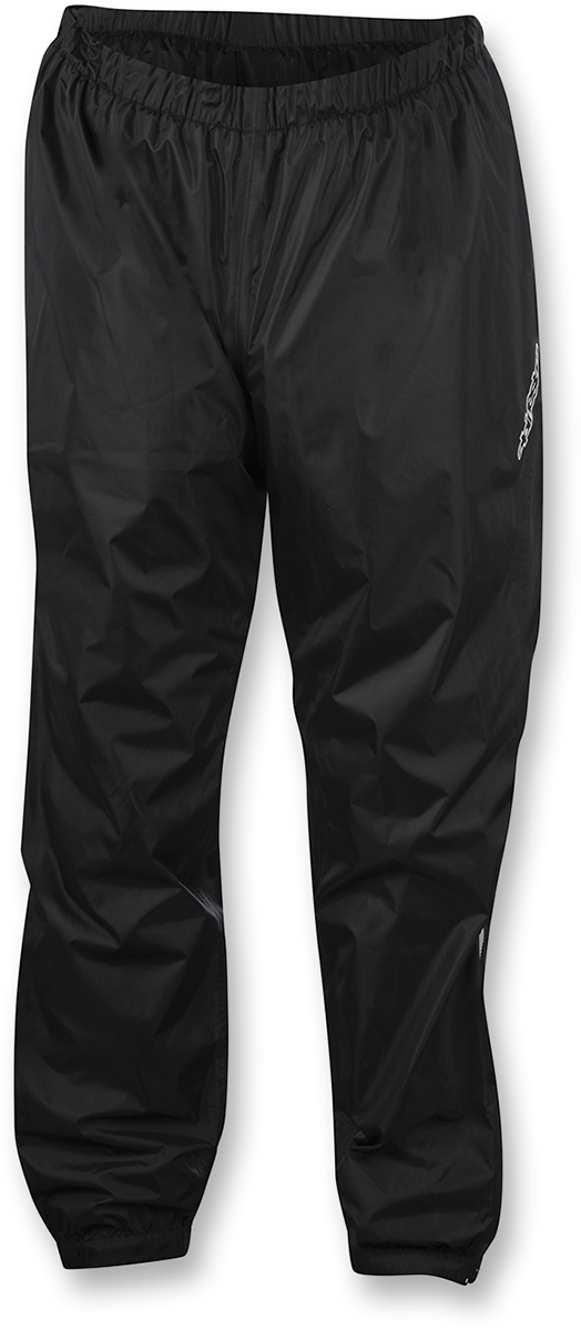 Alpinestars Hurricane rain pants in black, small size, waterproof rainsuit designed for outdoor protection.