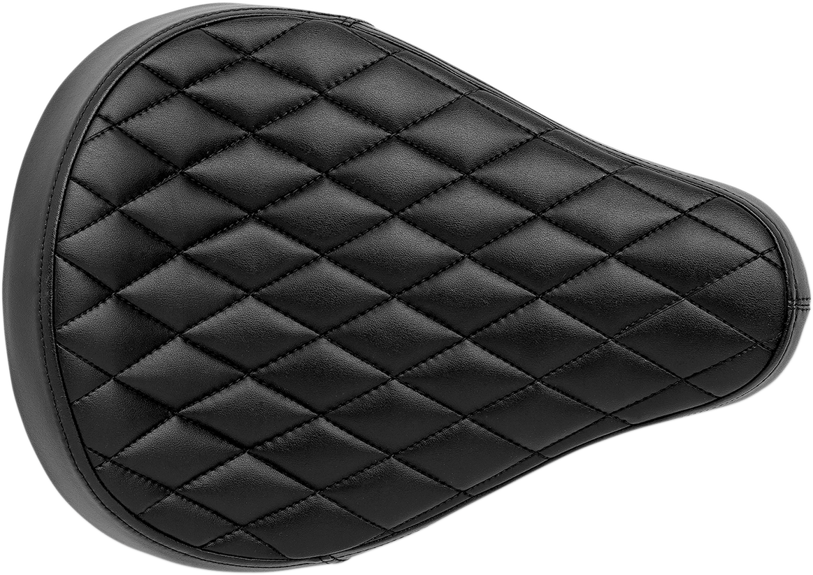 Black Biltwell Midline Seat with Diamond stitching, designed for motorcycle seats, showcasing its sleek, padded design.