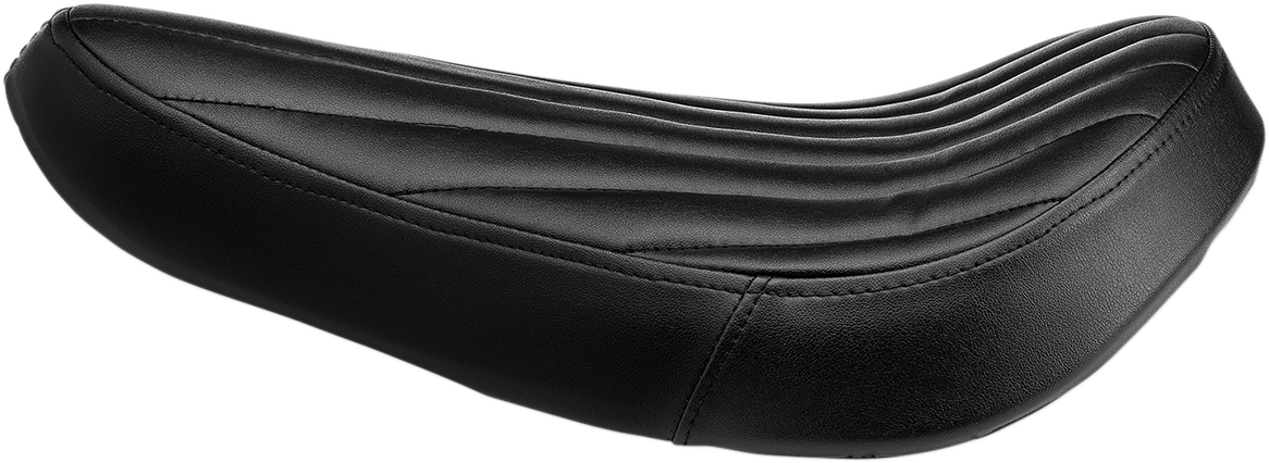 Black BILTWELL Midline Seat with tuck and roll design, featuring a sleek, classic motorcycle seat style by Bill's Exhausts.
