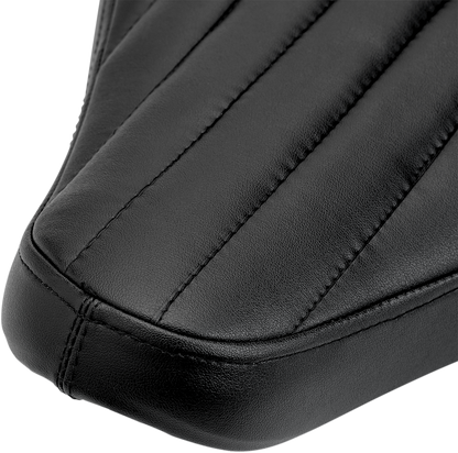 Black Biltwell Midline Seat with tuck and roll design, motorcycle seat for comfortable riding, by Bill's Exhausts.