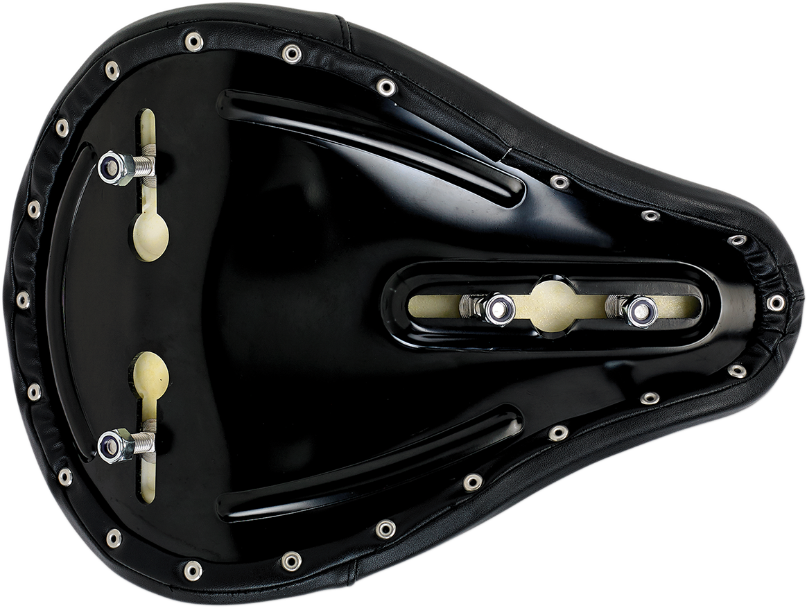 Black Biltwell Midline Seat with tuck and roll design, suitable for motorcycle customization.
