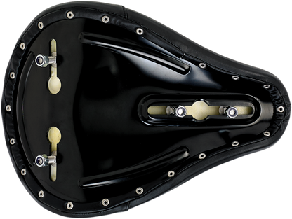 Black Biltwell Midline Seat with tuck and roll design, suitable for motorcycle customization.