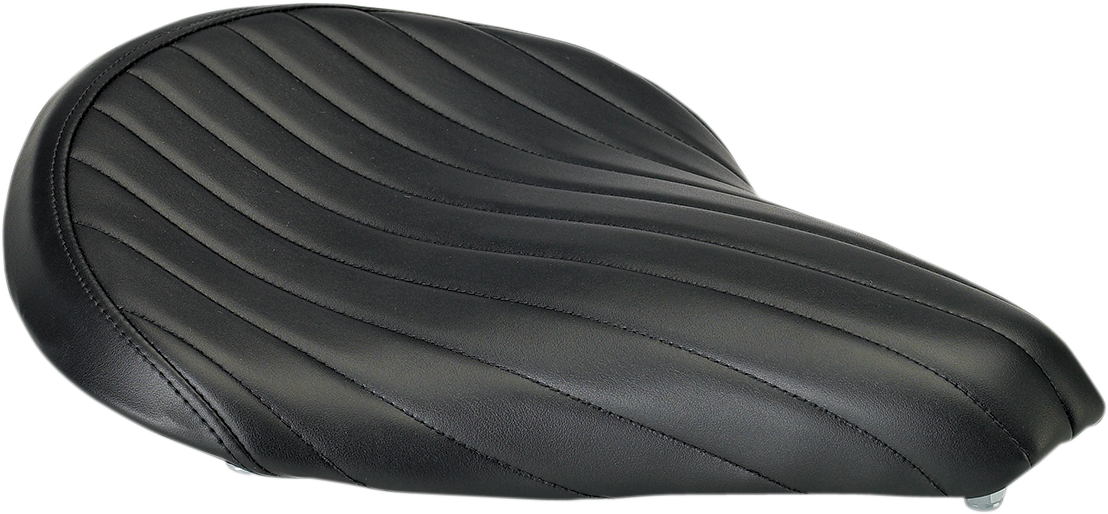 Black BILTWELL Solo Seat with Tuck-'n'-Roll design for motorcycles, featuring a sleek, cushioned black seat from Bill's Exhausts.