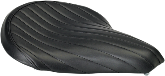 Black BILTWELL Solo Seat with Tuck-'n'-Roll design for motorcycles, featuring a sleek, cushioned black seat from Bill's Exhausts.