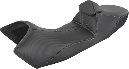 Black SADDLEMEN Adventure Tour Seat with lumbar backrest for KTM 2013-2019, designed for low, comfortable riding position.