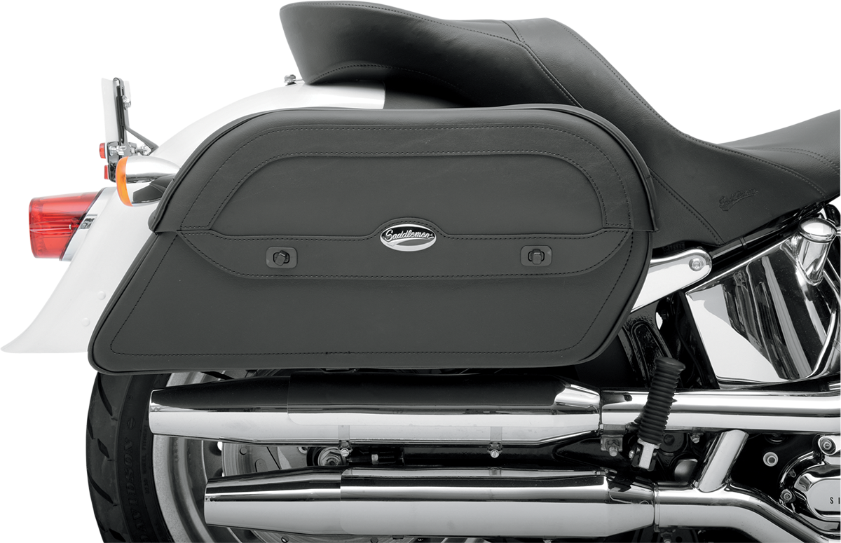 Cruis'n Slant Saddlebag by Saddlemens, extra jumbo seat bag for motorcycles, shown in black with detailed stitching.
