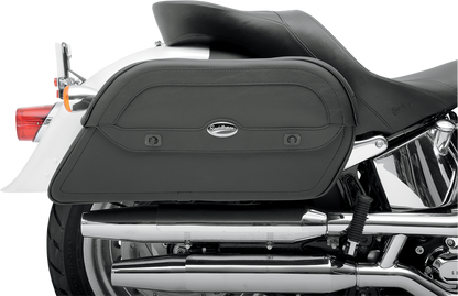 Cruis'n Slant Saddlebag by Saddlemens, extra jumbo seat bag for motorcycles, shown in black with detailed stitching.