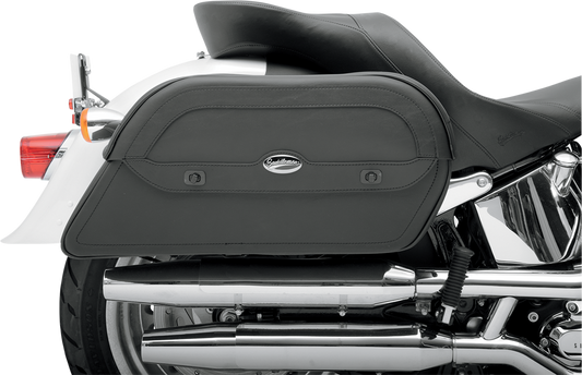 Cruis'n Slant Saddlebag by Saddlemens, extra jumbo seat bag for motorcycles, shown in black with detailed stitching.