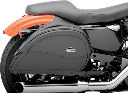 Large SADDLEMEN Cruis'n Teardrop Saddlebag by Bill's Exhausts, designed for motorcycle seats with a sleek teardrop shape.