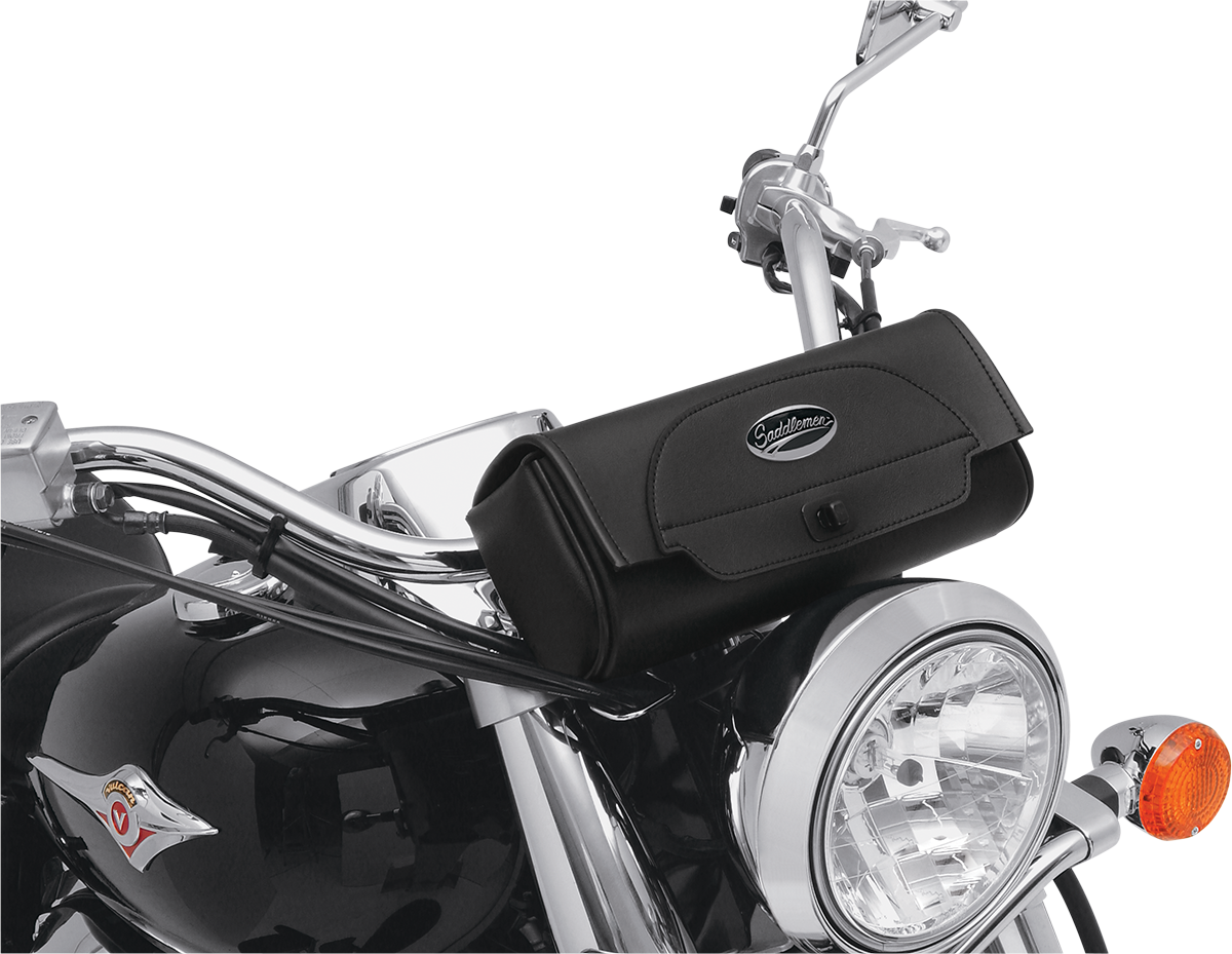 Medium Saddlemens Cruis'n Tool Bag mounted on a motorcycle seat, designed for easy access and secure storage.
