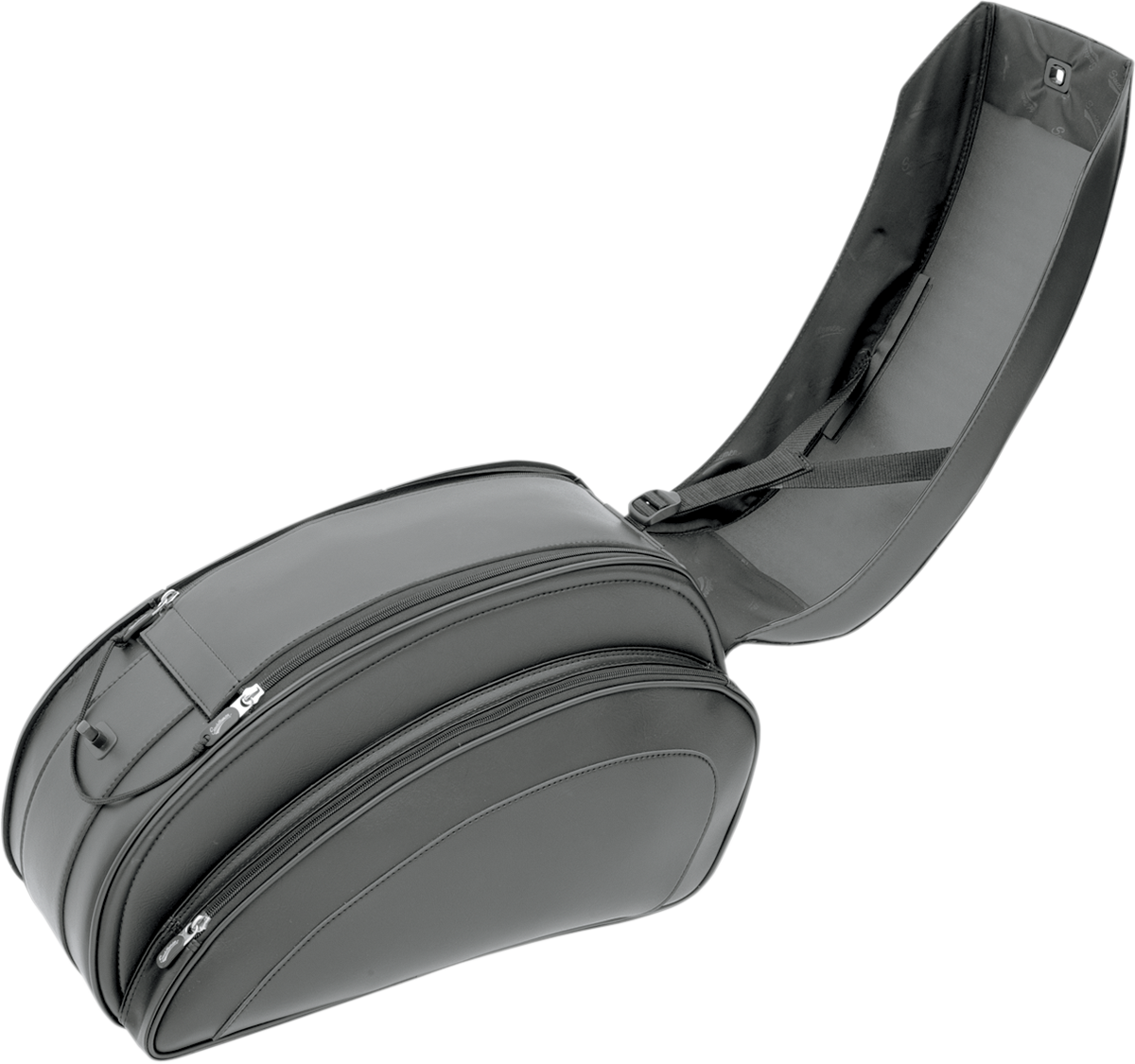 Black SADDLEMEN Deluxe Throwover Saddlebag for motorcycle seats, designed for secure and stylish storage.