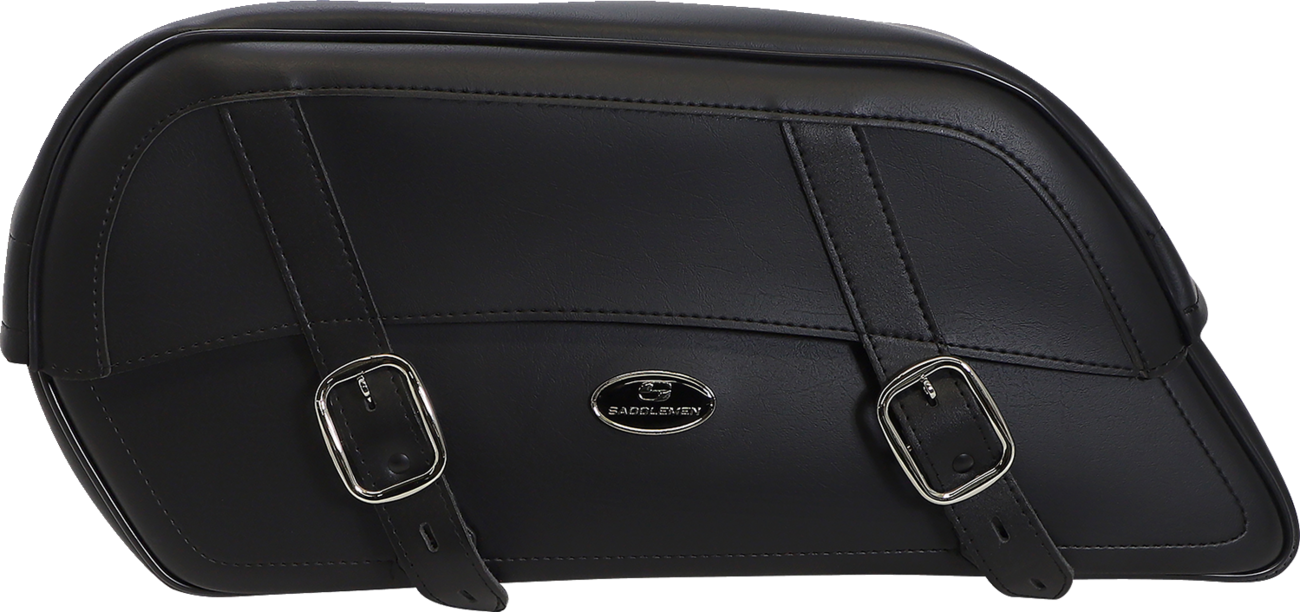 SADDLEMEN Drifter Slant Saddlebags Extra Jumbo on motorcycle seat, featuring durable leather and spacious storage, by Bill's Exhausts