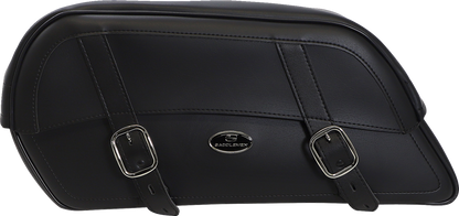 SADDLEMEN Drifter Slant Saddlebags Extra Jumbo on motorcycle seat, featuring durable leather and spacious storage, by Bill's Exhausts