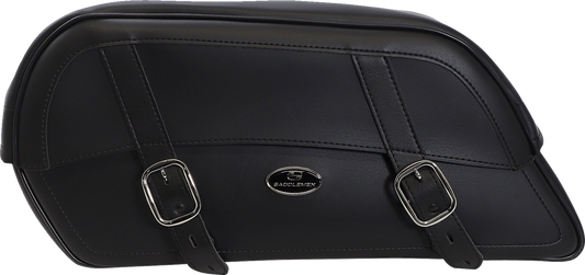 SADDLEMEN Drifter Slant Saddlebags Extra Jumbo on motorcycle seat, featuring durable leather and spacious storage, by Bill's Exhausts