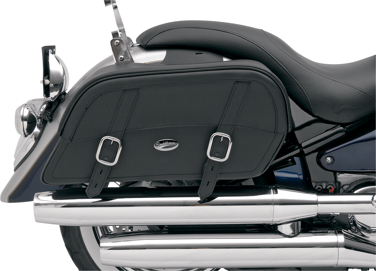 Bill's Exhausts SADDLEMEN Drifter Slant Saddlebags, extra jumbo size, durable black leather motorcycle seat storage.