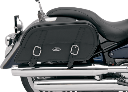 Bill's Exhausts SADDLEMEN Drifter Slant Saddlebags, extra jumbo size, durable black leather motorcycle seat storage.