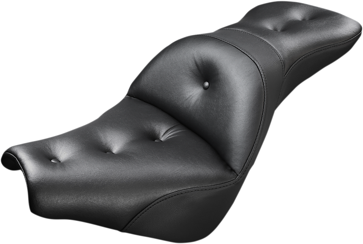 Bill's Exhausts Saddlemen Explorer Road Sofa Seat for motorcycles, with comfortable padded design and sleek black finish.