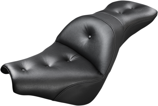 Bill's Exhausts Saddlemen Explorer Road Sofa Seat for motorcycles, with comfortable padded design and sleek black finish.