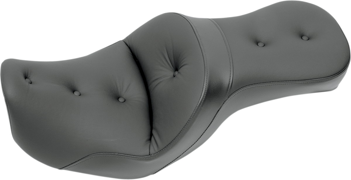 Bill's Exhausts SADDLEMEN Explorer Road Sofa seat for Dyna 2006-2017, black leather with comfortable design and stitching details.