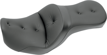 Bill's Exhausts SADDLEMEN Explorer Road Sofa seat for Dyna 2006-2017, black leather with comfortable design and stitching details.
