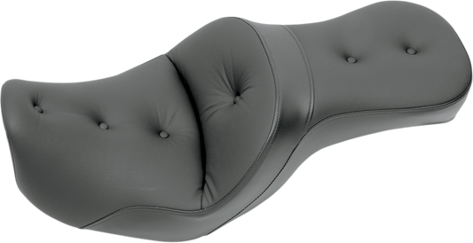 Bill's Exhausts SADDLEMEN Explorer Road Sofa seat for Dyna 2006-2017, black leather with comfortable design and stitching details.