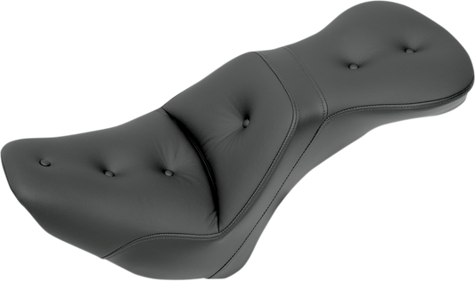 Bill's Exhausts SADDLEMEN Explorer Road Sofa Seat for Harley FLSTN 2006-2017, black leather motorcycle seat with detailed stitching