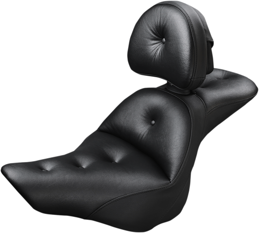 Bill's Exhausts Saddlemen Explorer Road Sofa Seat with backrest for FXSB motorcycle, featuring a comfortable, streamlined design.