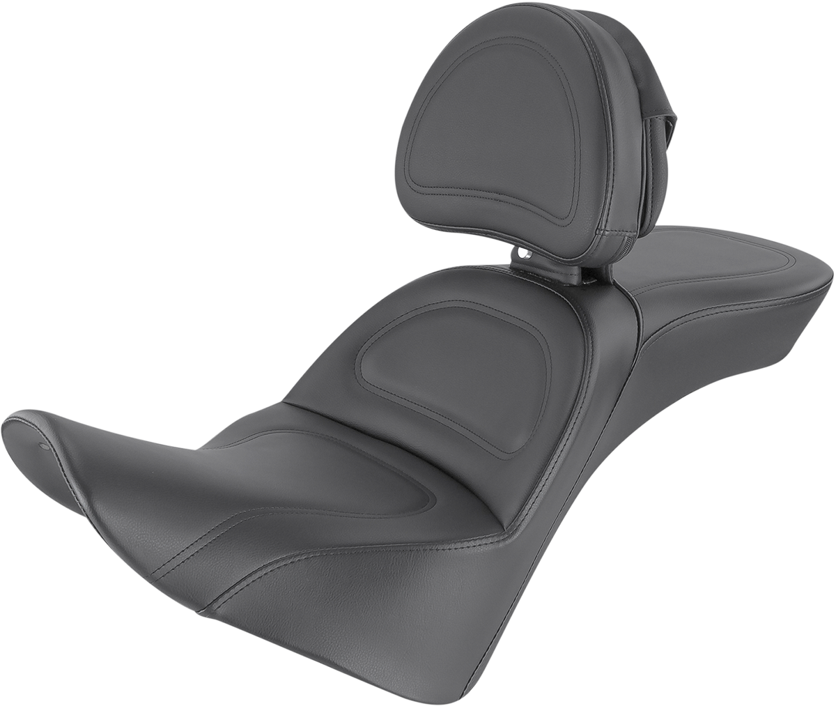 Bill's Exhausts Saddlemen Explorer Seat with driver backrest for FL models 2018-2022, showing padded seat and backrest in black