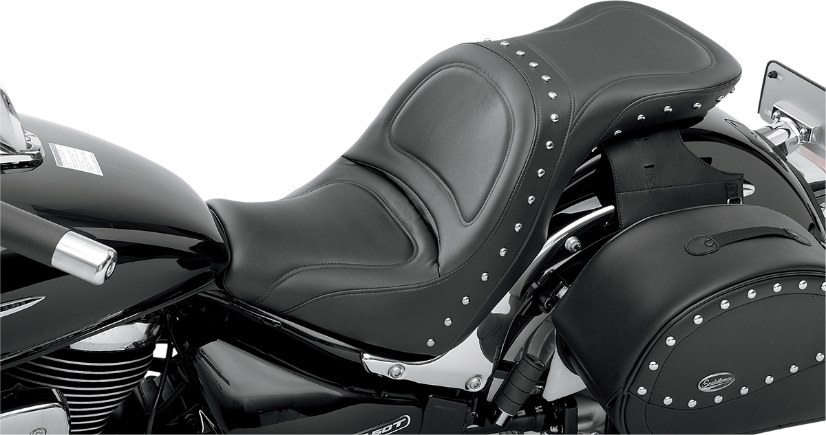 Bill's Exhausts Saddlemen Explorer Special Seat for C50 motorcycle, showing the sleek, padded seat design with textured surface.