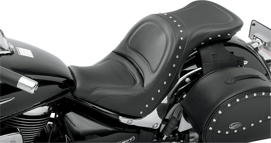 Bill's Exhausts Saddlemen Explorer Special Seat for C50 motorcycle, showing the sleek, padded seat design with textured surface.