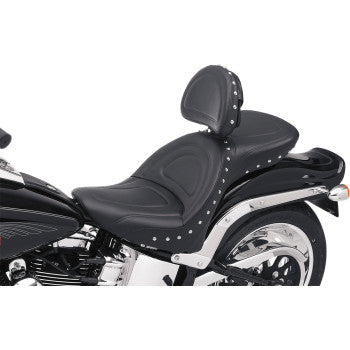 Bill's Exhausts SADDLEMEN Explorer Special Seat for Softail motorcycles, featuring comfortable, durable design and custom fit.