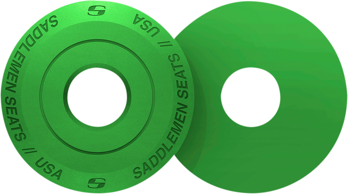 Bright green Fender Seat Washer by Saddlemen for motorcycle seats, designed to fit SADDLEMEN seats with durable construction.