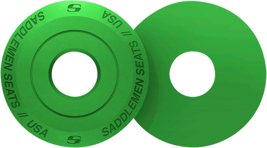 Bright green SADDLEMEN Fender Seat Washer from Bill's Exhausts, designed for motorcycle seats with a vibrant, durable finish.