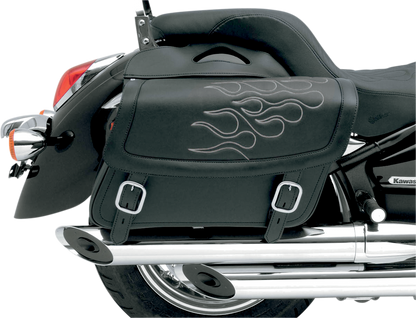 Silver SADDLEMEN Flame Saddlebag seat for motorcycles, featuring a sleek design and durable construction.
