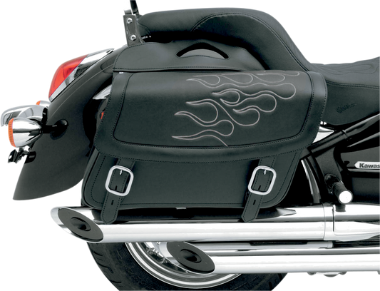 Silver SADDLEMEN Flame Saddlebag seat for motorcycles, featuring a sleek design and durable construction.