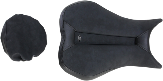 Bill's Exhausts Gel Channel Sport Seat in black, a comfortable motorcycle seat with gel cushioning for enhanced ride support.