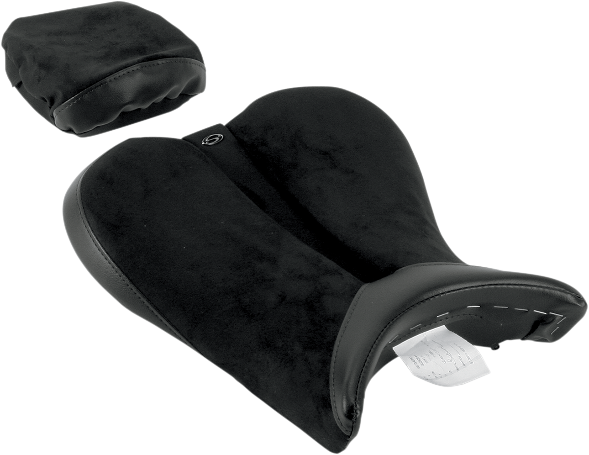 Black SADDLEMEN Gel Channel Sport Seat for motorcycles, designed for comfort and style, shown in this image.