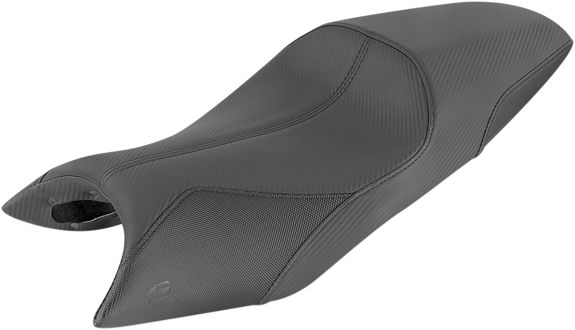 Bill's Exhausts Saddlemens GP-V1 motorcycle seat for FTR1200, showing black, contoured design with textured surface.