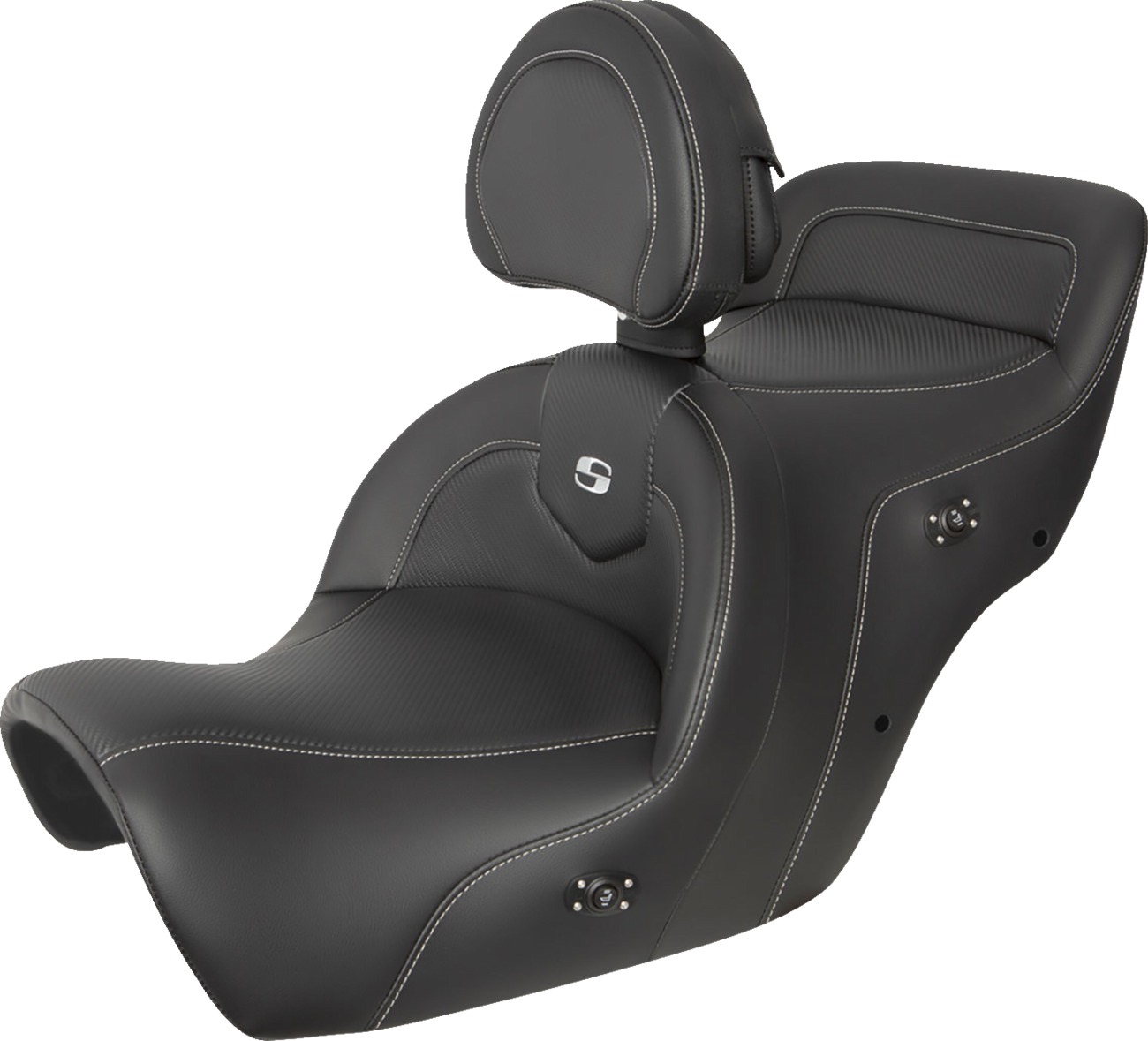 Bill's Exhausts SADDLEMEN heated Roadsofa seat with carbon fiber finish, includes backrest, in black, designed for motorcycle comfort