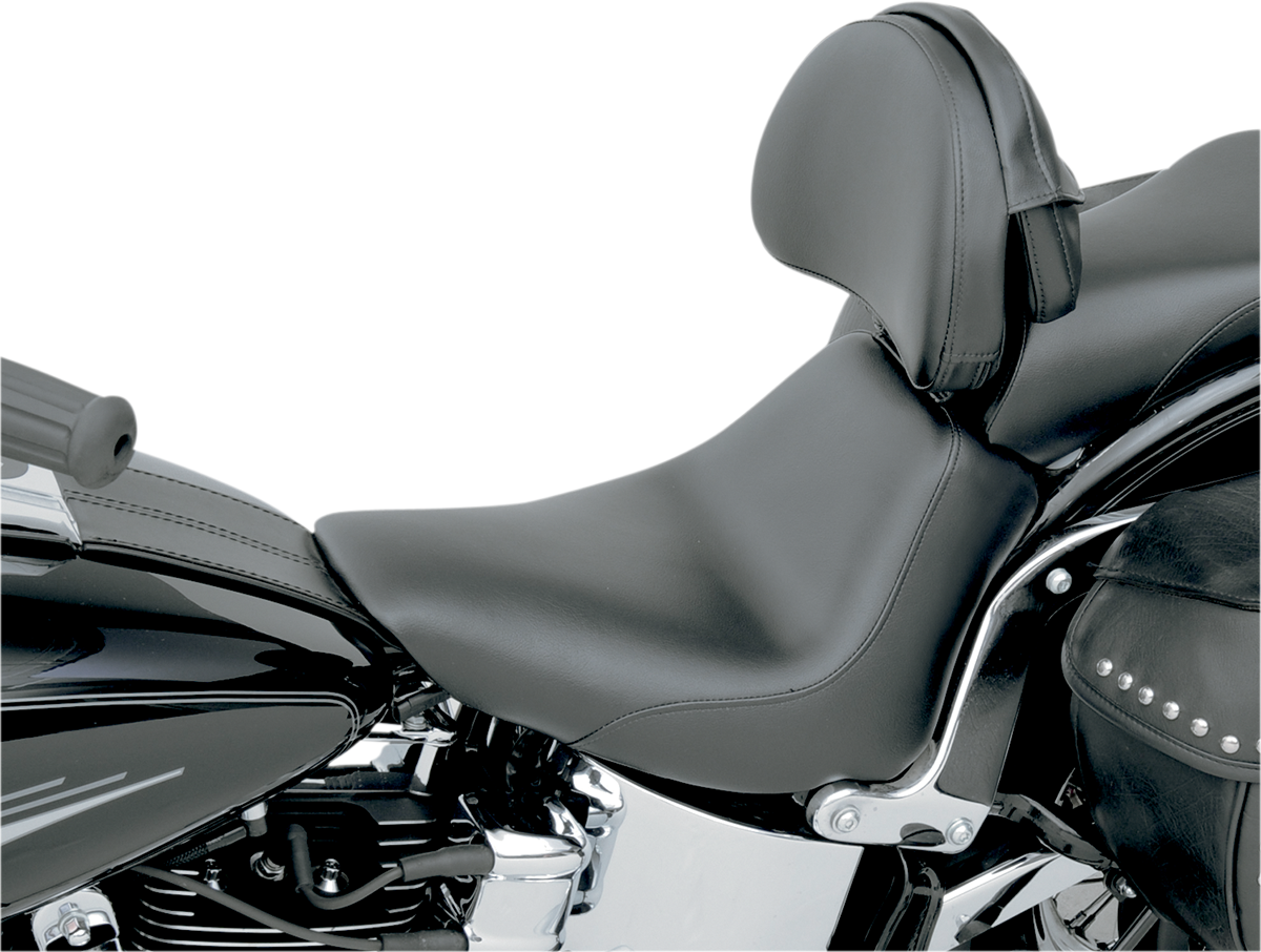 SADDLEMEN Heels Down Solo Seat - With Backrest - Plain - Black - FXST 806-12-0041 - Howling Moto