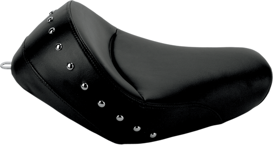 Black SaddLEMEN Heels Down Solo Seat without backrest, studded design for motorcycle, XL size, by Bill's Exhausts.