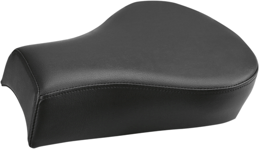 Black Saddlemens Heels Down Touring Pillion Pad seat for motorcycles, designed for comfortable passenger riding.