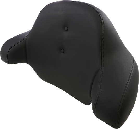 Black SADDLEMEN King Tour-Pak Backrest Pad for RoadSofa pillow top seat, fits FL models 2014-2023, by Bill's Exhausts.