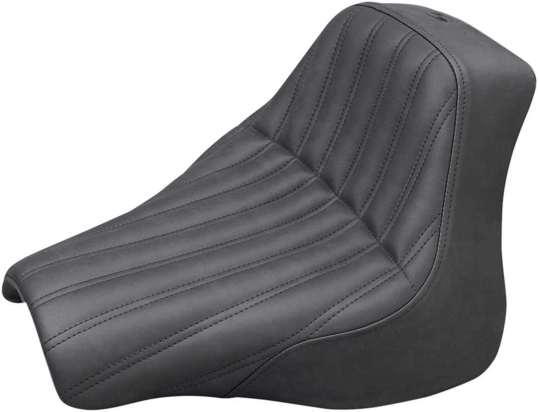 Bill's Exhausts SADDLEMEN Knuckle Renegade Solo Seat for motorcycles, black leather with sleek stitching details.