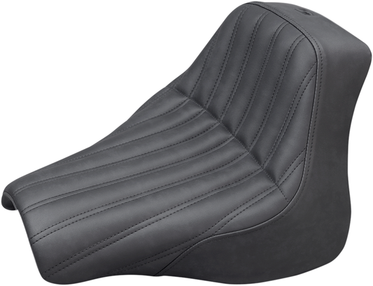 Bill's Exhausts SADDLEMEN Knuckle Renegade Solo Seat for motorcycles, black leather with sleek stitching details.
