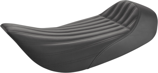 Black SADDLEMEN Knuckle Solo Seat with ribbed design, designed for motorcycles, featuring a sleek and comfortable seat profile.