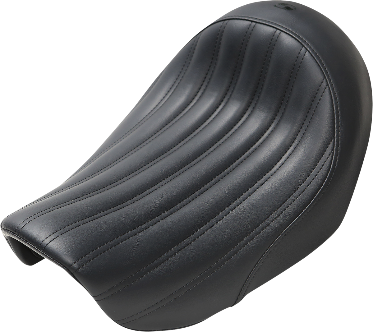 Black ribbed SADDLEMEN Knuckle Solo Seat for Dyna motorcycles, featuring a sleek design and comfortable seating.