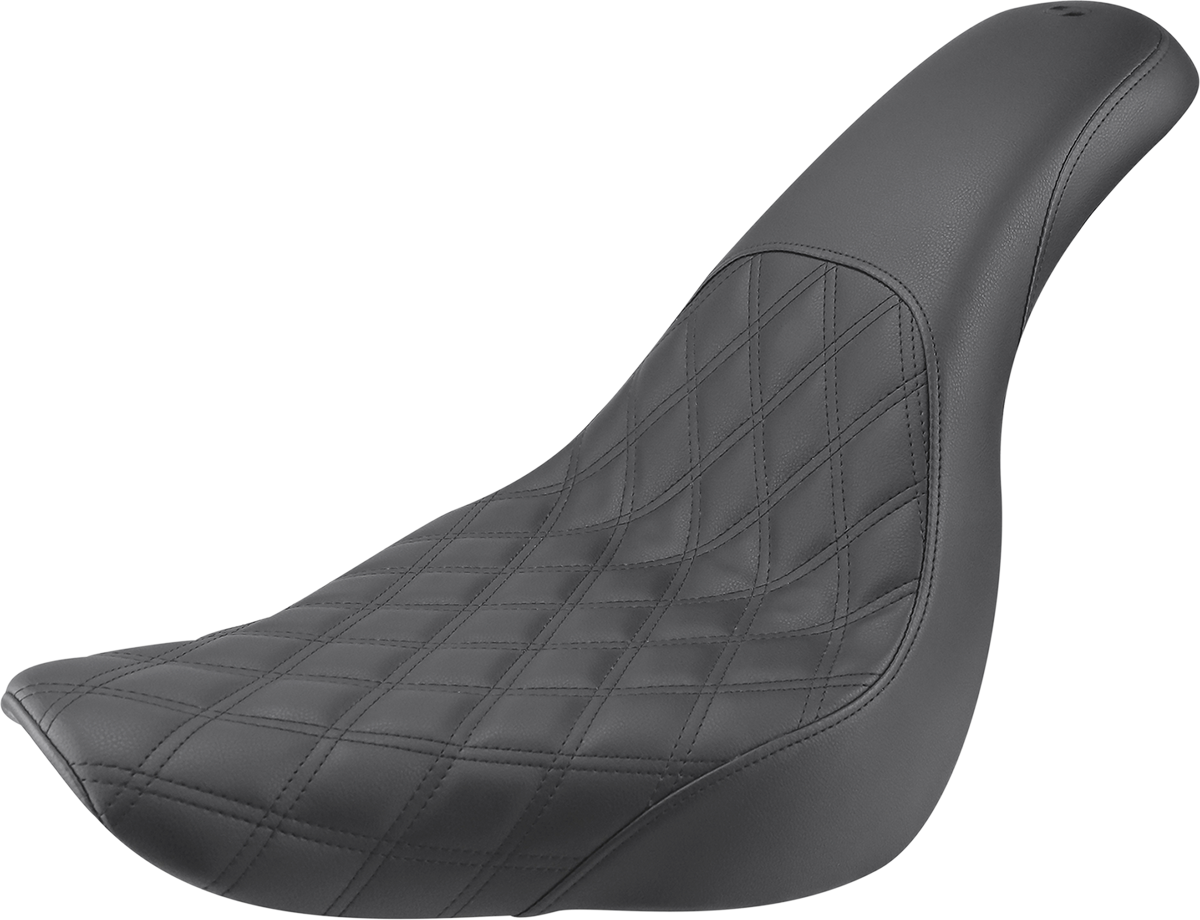 SADDLEMEN Profiler motorcycle seat with front lattice and rear smooth design in black, featuring a sleek, ergonomic style.