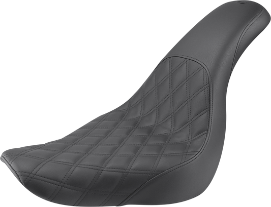 SADDLEMEN Profiler motorcycle seat with front lattice and rear smooth design in black, featuring a sleek, ergonomic style.